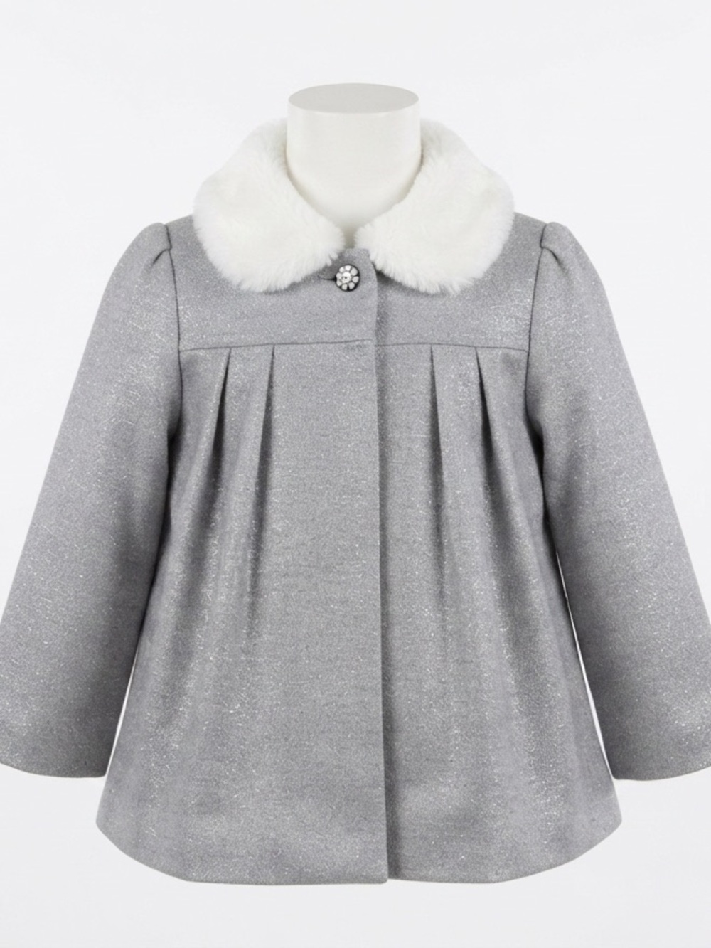 Gymboree Toddler Girls Grey Dress Coat w/ Faux Fur Collar | Size 3T | EUC